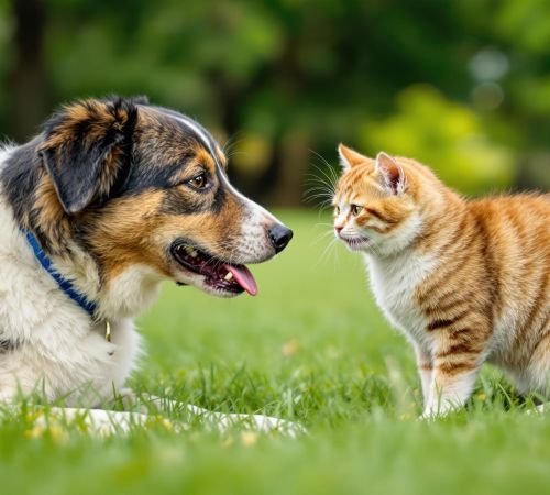 friendly dog and a cat